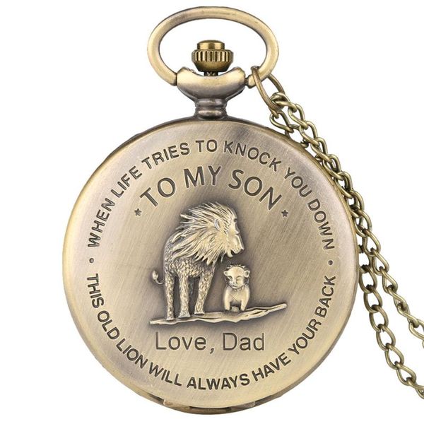 

pocket watches the lions 'to my son' watch men necklace gifts from dad bronze color fob clock birthday gift for boys male, Slivery;golden