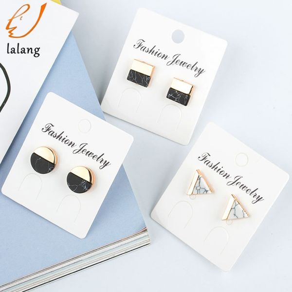 

retro marble stud earrings circle triangular square half pine stone geometric earrings for women wedding party earings, Golden;silver