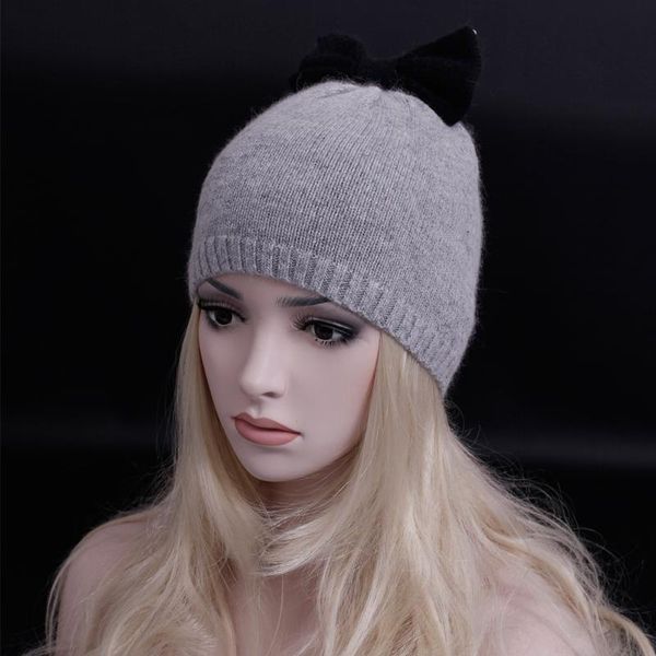 

beanie/skull caps 2021 fashion brand wool knitting hat with lovely bowknot for girl winter skullies & beanies warm cap gorros, Blue;gray