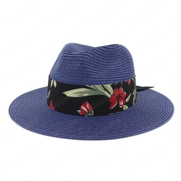 New Unisex Hat Ribbon Straw Sun Hat Breathable Large Brim Beach Summer Boater Beach Ribbon Round Flat Top Hat For Women