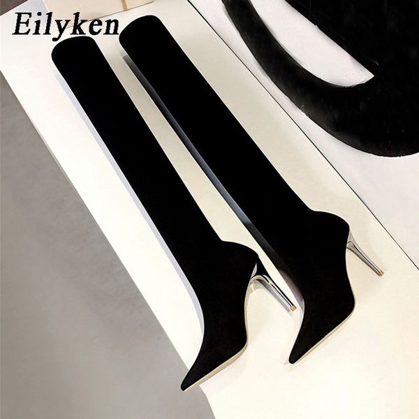 

eilyken 2021 pointed toe over the knee women boots stretch high heel women shoes autumn winter fashion boots size 34-40, Black