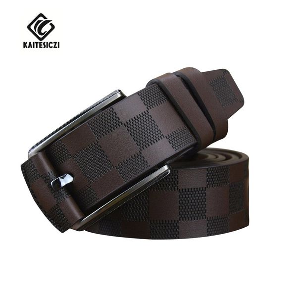 

kaitesiczi] new 100% leather belt men's plaid casual fashion belt luxury pure leather brand, Black;brown