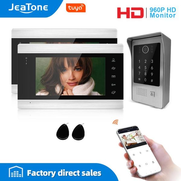 

video door phones jeatone 960p/ahd tuya wifi ip phone intercom system multiple monitors code keypad//app unlock access control