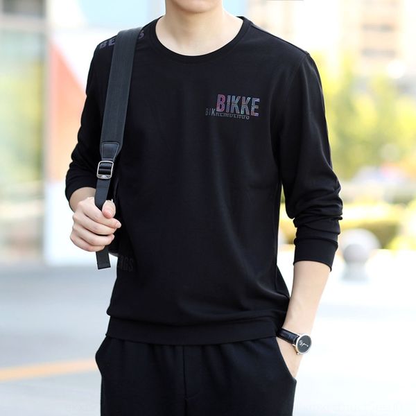 

men's long-sleeved t- sweater sweater 2020 spring and autumn new sports casual round neck young and middle-aged loose t-shirt base s, Black