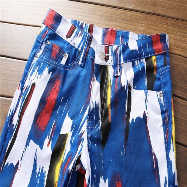 

ультрамодного мужские джинсы карманные длинные брюки осень моды streetwear color matching печати теги мужские джинсовые штаны азиатский плюс, Blue