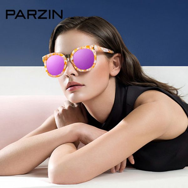 

parzin polarized women sunglasses vintage handmade round frame female sun glasses uv 400 colorful ladies shades with case 9657, White;black