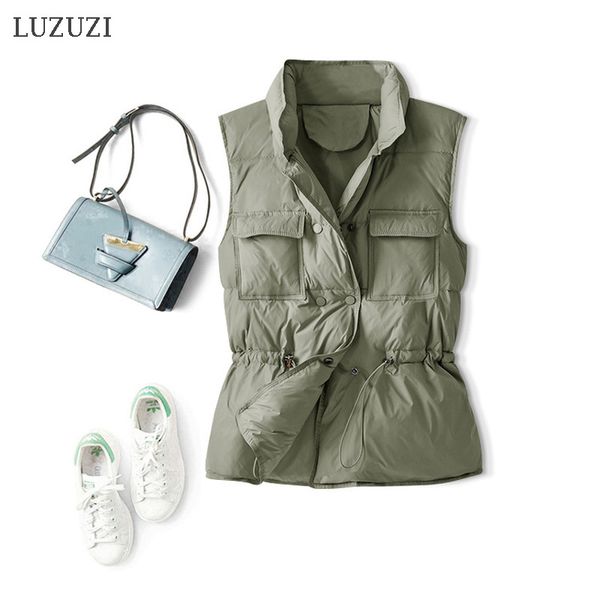 

luzuzi 2020 new autumn winter ultra light down women's warm vest down jacket short coat parka sleeveless jacket autumn waistcoat, Black