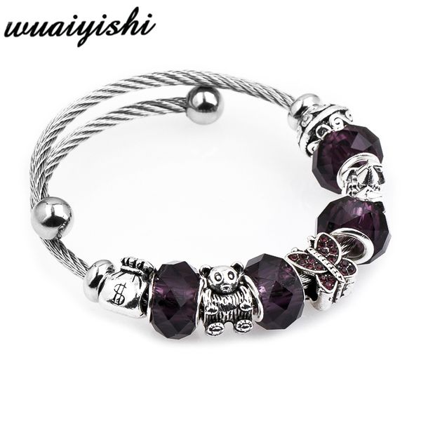 

2020 purple crystal glass stone fashion bracelet gift bracelets for punk hip hop silver plated girls fashion accessories pda-148, Black