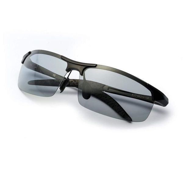 

2020 pchromic polarized semi-rimless sunglasses driver rider sports goggle chameleon change color glasses men women 8177, White;black