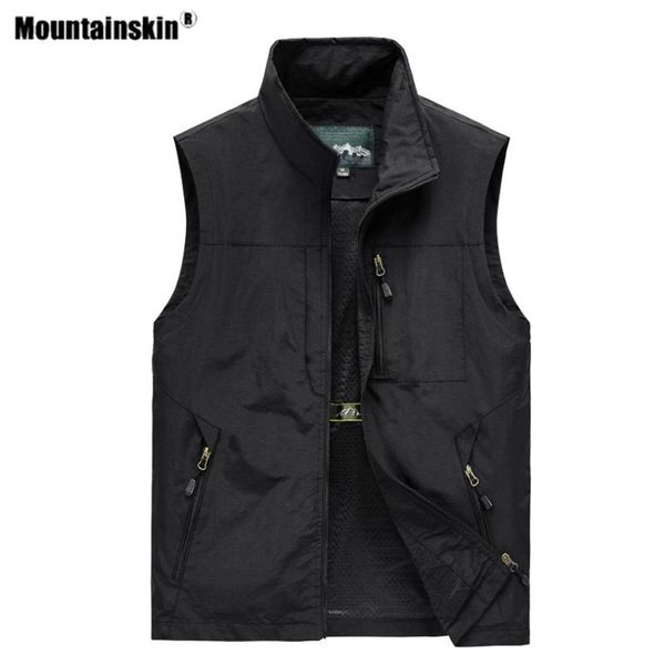 

mountainskin spring men hiking sleeveless vests outdoor multi-pockets unloading dry thin male pgraphy travelswaistcoat va805, Gray;blue