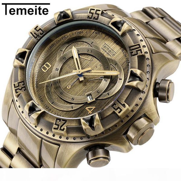 

relogio brand luxury fashion temeite retro bronze quartz watches men watch army military wristwatches waterproof male clock, Slivery;brown