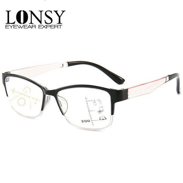 

lonsy square progressive multifocal reading glasses anti blue light lens eyewear presbyopic gift for parents, White;black