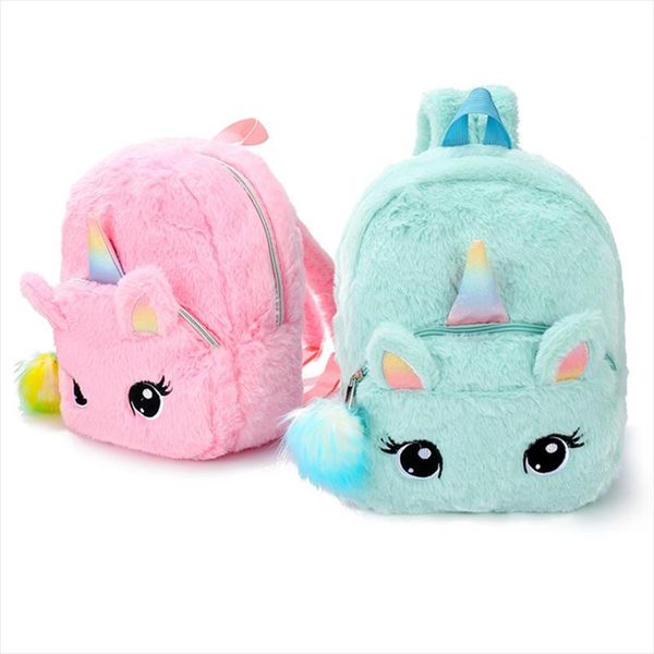 

1 pc plush unicorn backpack fluffy unicorn school bag baby children school bag double shoulder bag for kindergarten girl boy