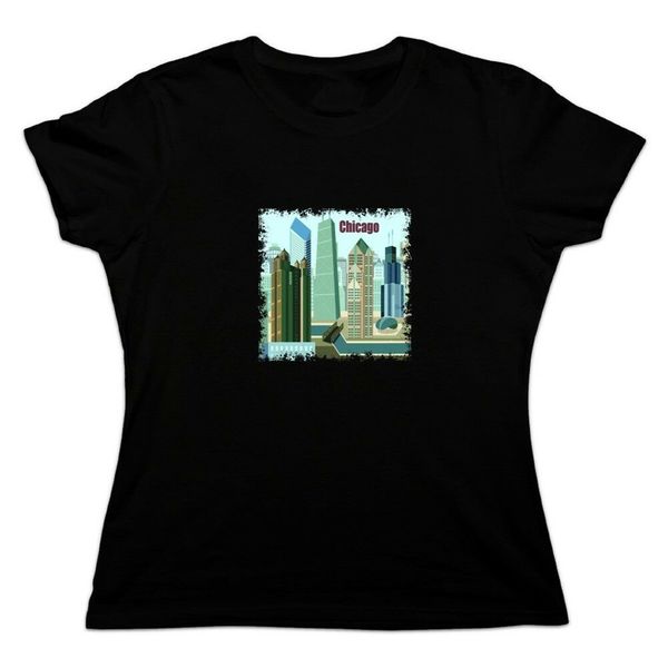 

chicago hancock building willis tower cloud gate bean women's novelty t-shirt popular tee shirt