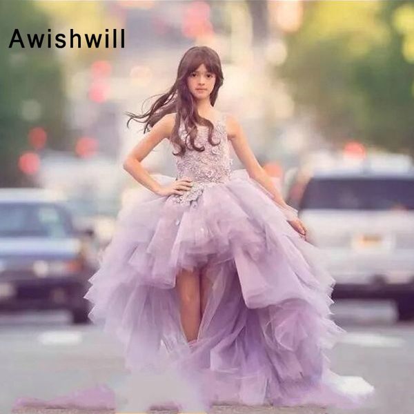 

custom-made lavender high low flower girl dresses for wedding lace appliques tulle girls pageant gowns birthday party dress, Red;yellow