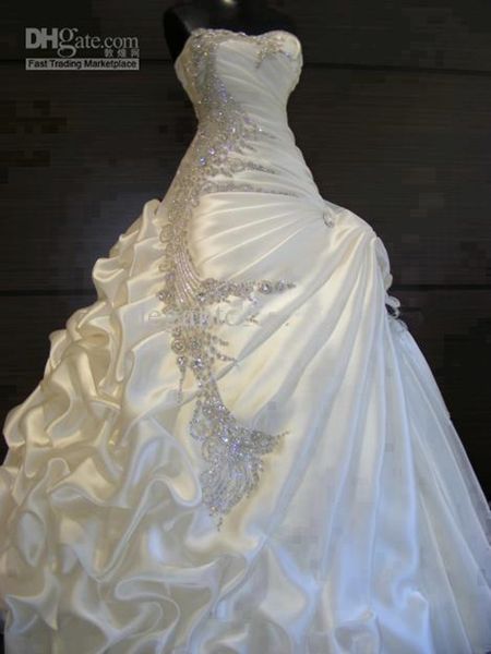 

real ps 2020 gorgeous a-line ruffles sweetheart strapless crystal wedding dresses bridal gown beautiful stunning bridal dresses aq123, White
