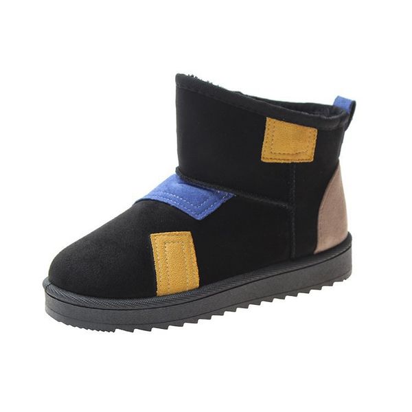 

2020 autumn and winter new short tube set foot casual low heel flat suede round head snow boots manufacturer, Black