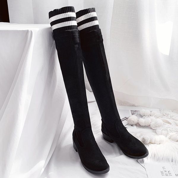 

fashion womens overknee boots 2020 autumn new warm high heels long boot women over the knee boots female black suede shoes woman