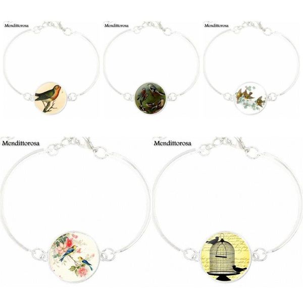 

charm bracelets ej glaze for girls gift jewelry silver color chain glass cabochon bracelet bangle birds to, Golden;silver