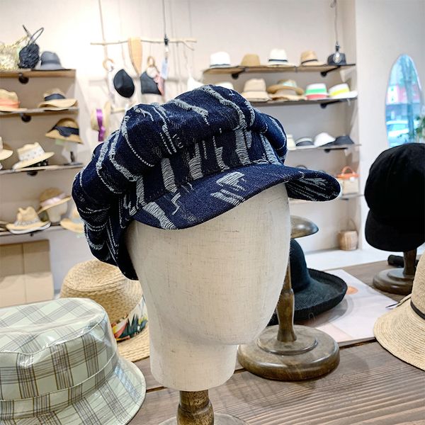 

202007-bd013 autumn geometric pattern soft denim fashion leisure octagonal hat women visors cap, Blue;gray