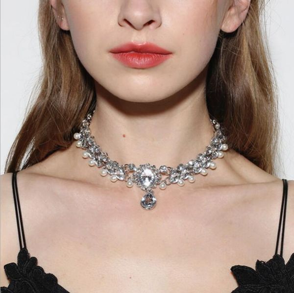 

boho воротник choker падение воды кристалл rhinestone кулон ожерелье для женщин vintage сымитированного pearl maxi заявления ювелирных издел, Golden;silver