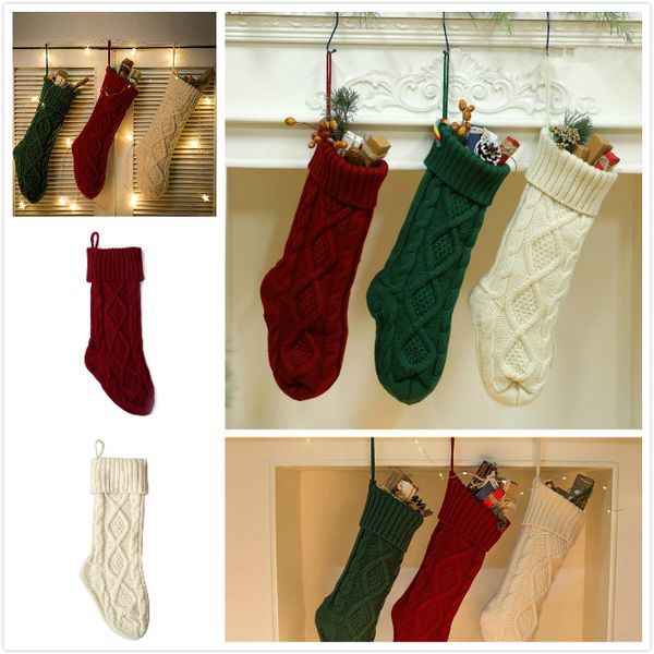 

46cm knitted christmas stockings christmas decoration gift bag fireplace decoration socks new year candy gifts bags holder 3 colors