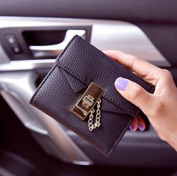 

Factory wholesale women handbag Joker atmospheric leathers bag retro leather short wallet simple chain decorative buckle womens wallets, Black(boutique box)