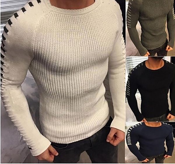 

heflashor winter long sleeve o neck mens knitted sweaters 2019 fashion striped patchwork pleated sweater pullover 003, White;black