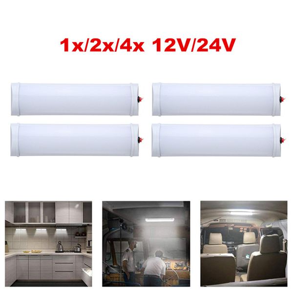 

1x/2x/4x 12v/24v car interior light bar 10w 72 led white light tube switch indoor ceiling lights van lorry truck rv camper boat