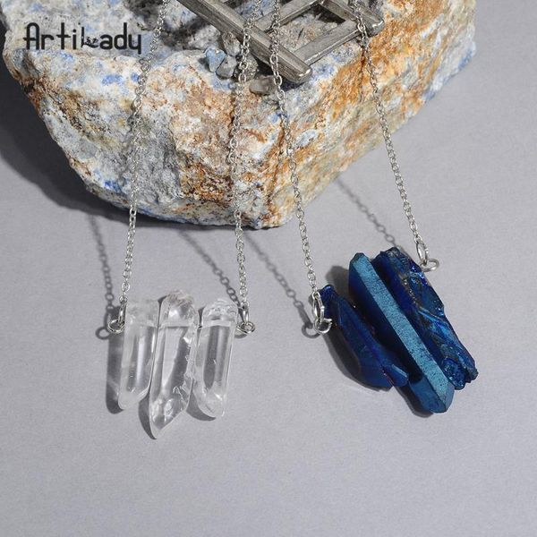 

artilady crystal pendant necklaces healing stone raw quartz necklace women jewelry dropshipping, Silver