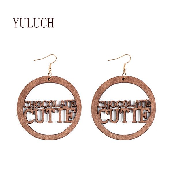 

dangle & chandelier yuluch women wood earring chocolate cutie words earrings girls hollow out simple art jewellery part accessories woman, Silver