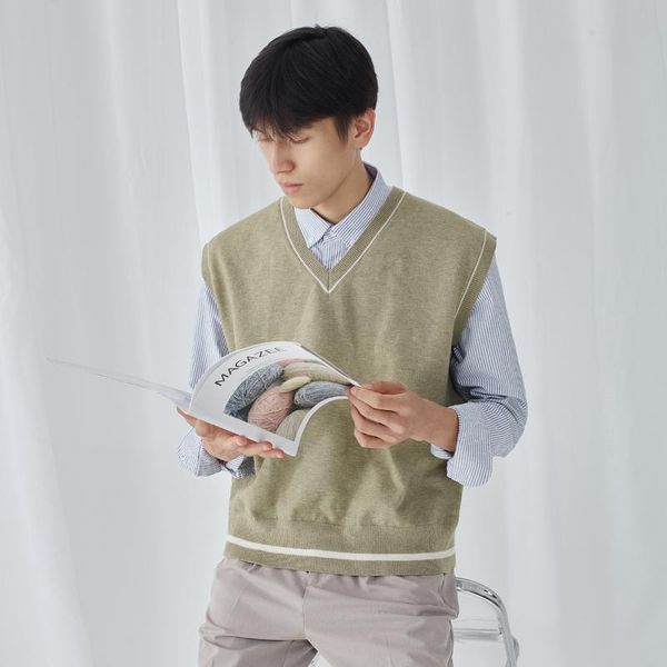 

new 2020 v-neck vest men with knitted waistcoat sleeveless matching vest sweater vests, Black;white
