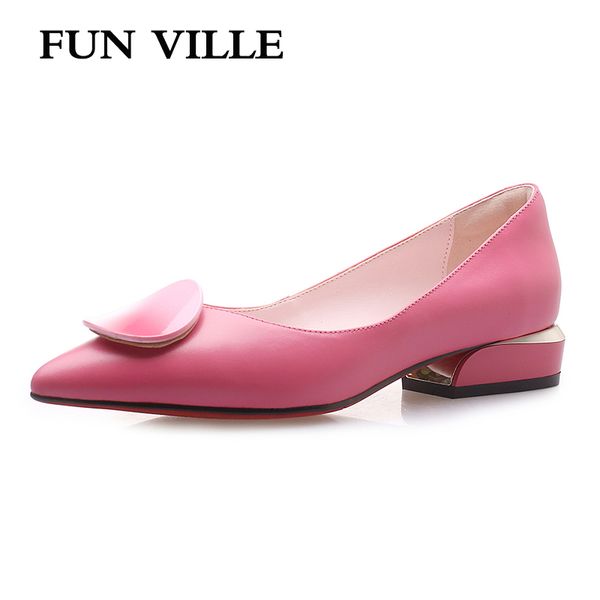 

fun ville 2020 new fashion spring summer shoes women pumps genuine leather low heels casual shoes pointed toe ladies, Black