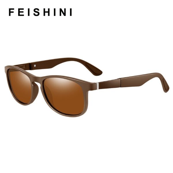

feishini brown sunglasses men polarized vintage eye glasses brand designer sun glasses for men driving sport goggles uv400, White;black