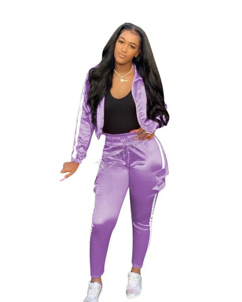 

reflective striped women patchwork tracksuit zipper jackets crop + pants leggings two pieces outfits fashion sports suit d92301, White