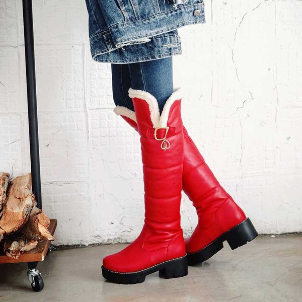 

thick high sonw boots platform women boots winter for women shoes waterproof knee high black white red size 34-43