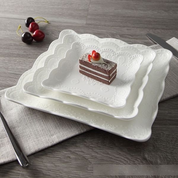 

exquisite butterfly stamped square ceramic serving tray set porcelain dinner plate dinnerware for soup, rice, seafood and salad t200430