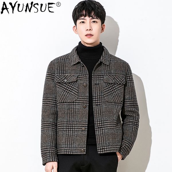

ayunsue men jacket winter mens clothing real wool clothes korean men's jackets plaid double sided coat casaco masculino lxr439, Black