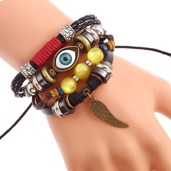 

fashion charms beaded bracelets multi layers hand woven eye charm wristband holidays jewelry women pendant bangles beaded bangle, Golden;silver