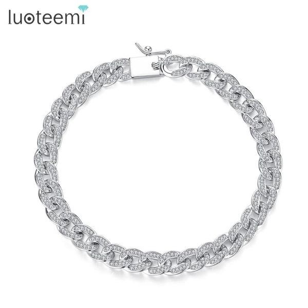 

luoteemi vintage tiny clear cubic zirconia micro paved 6mm cuba link chain bracelets for women men fashion bracelet jewelry gift, Black