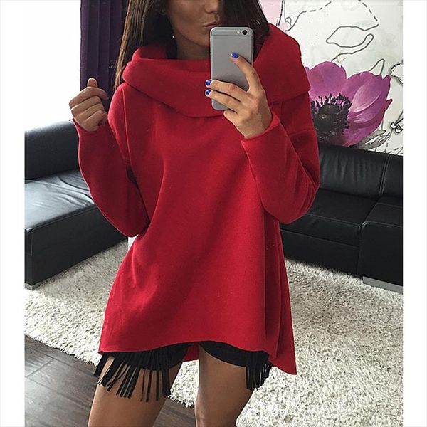 

women spring autumn hoodies hooded scarf collar long sleeve casual sweatshirts pullovers casual batwings loose drop shipping, Black