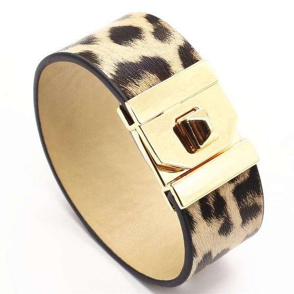 

charm bracelets design square clasp big leopard brown trendy wide leather women fashion girl bangle female jewelry, Golden;silver