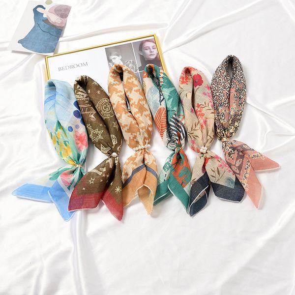 

scarves cotton linen small square scarf korean neckerchief female hair band fashion luxury bandana hijab, Blue;gray