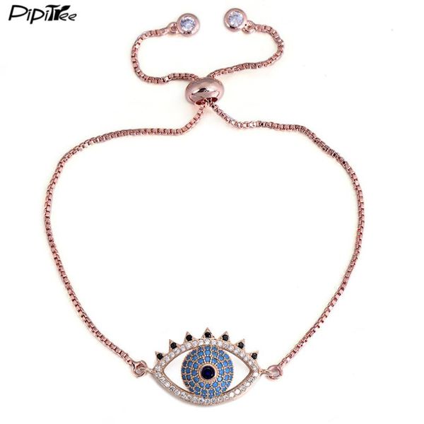 

pipitree unique stereoscopic evil eye bracelet for men women blue zirconia cz charm bracelets chain link jewelry pulseras 2020, Golden;silver