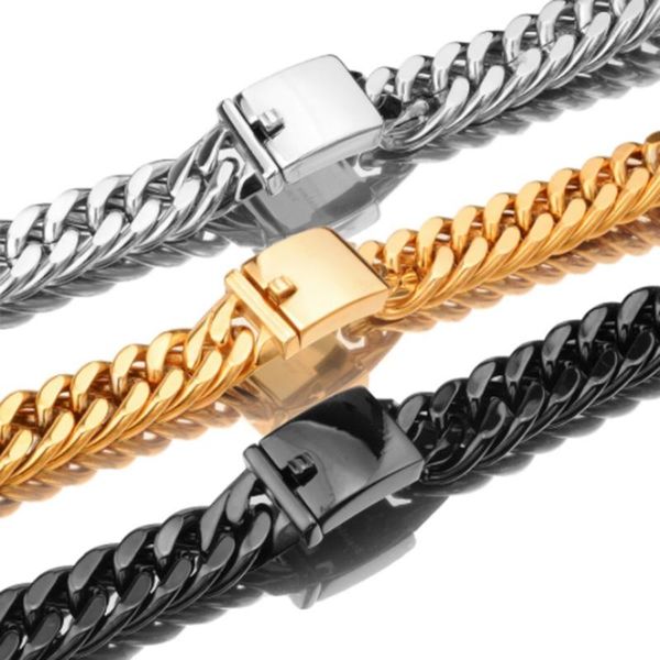 

cool buckle17mm stainless steel silver color/gold/black curb cuban link chain necklace or bracelet wristband mens jewelry 7-40