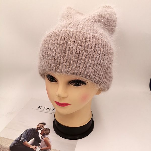 

rancyword] winter hats for women wool knitted angora hat beanies female warm fur skullies beanie for girl lovely hat, Blue;gray