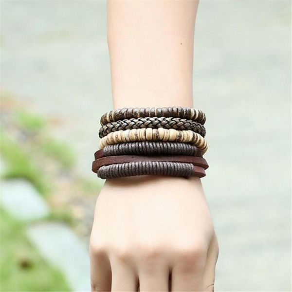 

simple retro suit braided coconut shell bracelet rope leather bracelet fashion luxury casual couple jewelry gift, Golden;silver