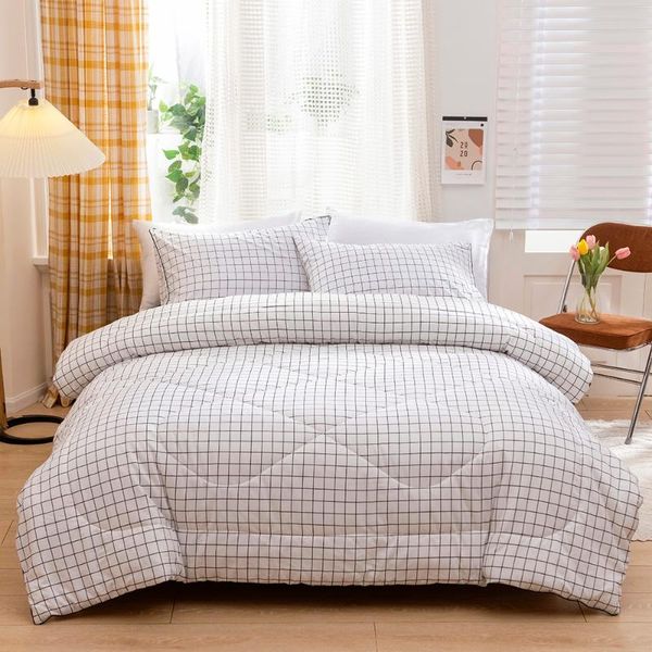 

comforters & sets 2 or 3pcs check plaid gingham quilt set ,lightweight microfiber geometric coverlet bedspread set,1 quilt, 1/2 pillowcases