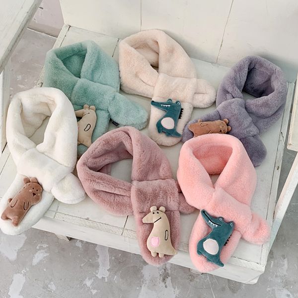 

детский шарф осенью и зимой ребенок крест мультфильм динозавр шарф плюша теплых мальчиков и девочек, Blue;gray