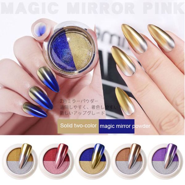 

solid two-color magic mirror powder nail art glitter powder holographic dust sequins uv gel nail chrome pigment decoration, Silver;gold